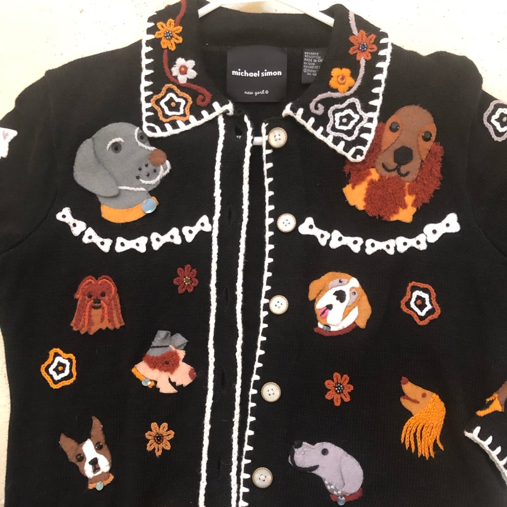 Michael Simon Women’s Vintage Black Dog Cardigan